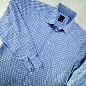 David Donahue Mens Dress Shirt Blue White Checkered Long Sleeve Collared Size XL